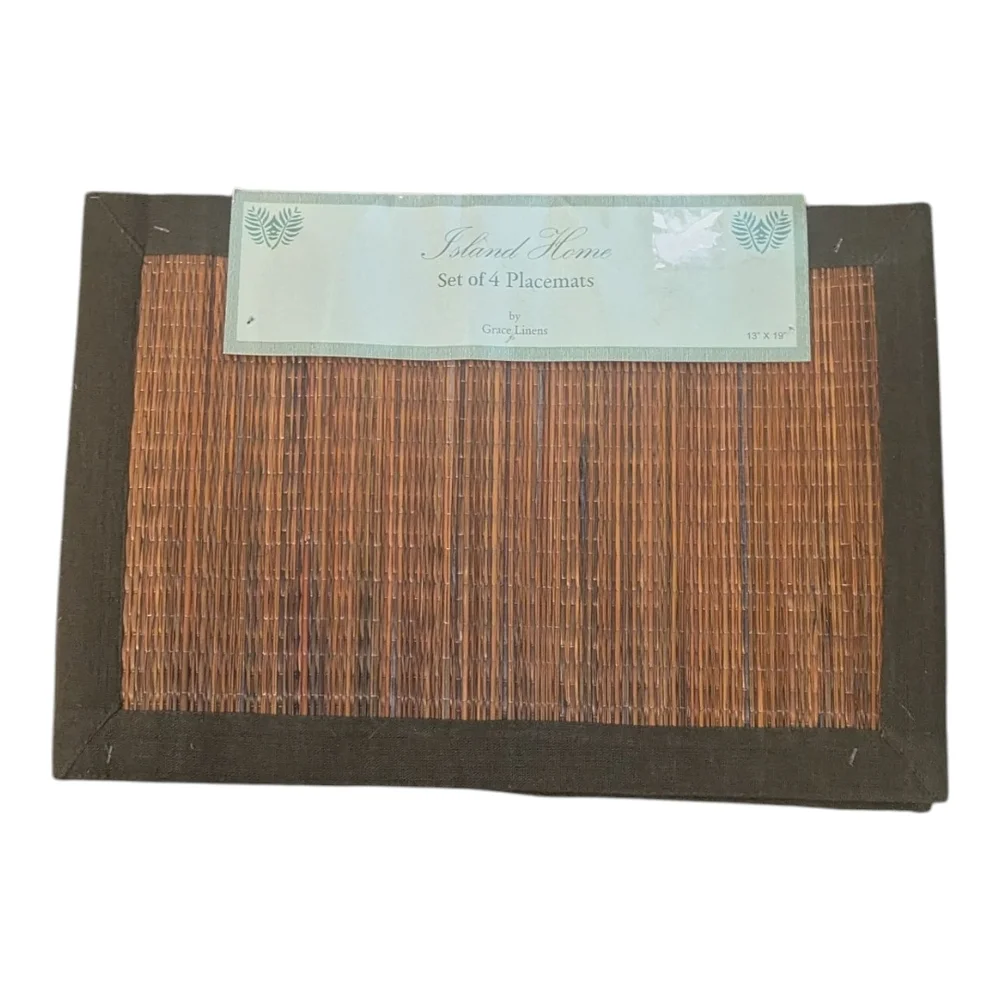 NWT Boho 4-pack Of Island Home By Grace Linens Brown Natural Cane Placemats